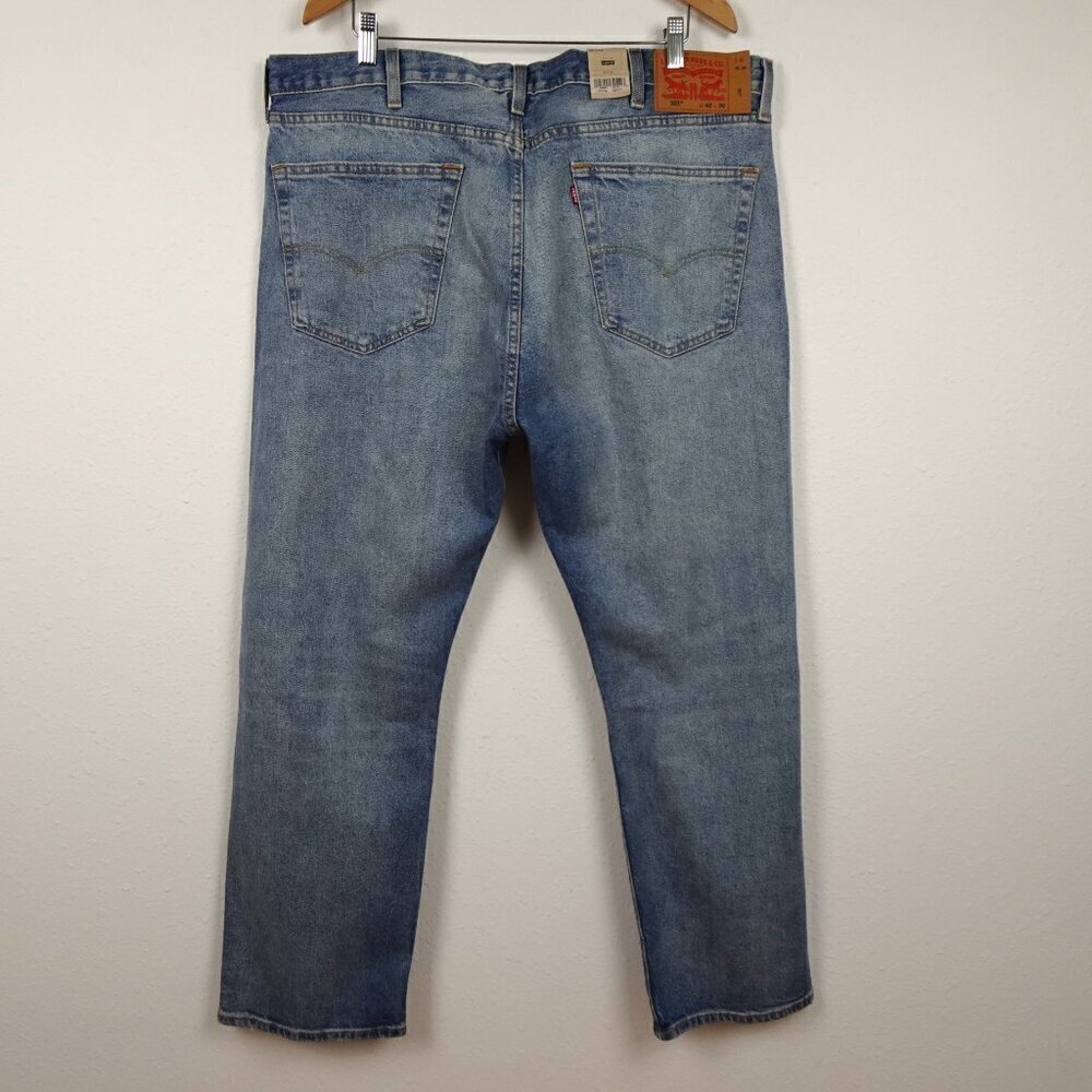 Levi's 501 Jeans Men's Size 42x30 Blue Denim Button Fly Stretch Distressed - Picture 4 of 10